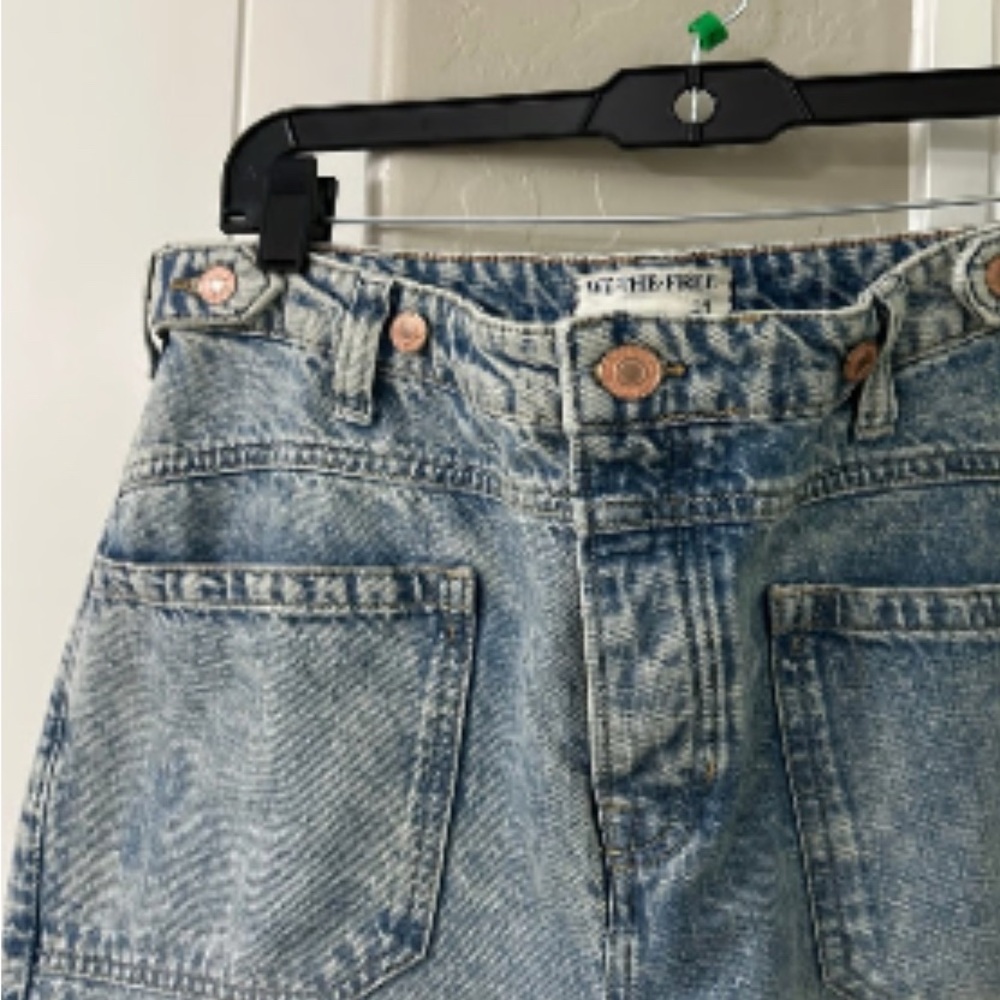 Free People Palmer Jeans with copper tone buttons and adjustable waist